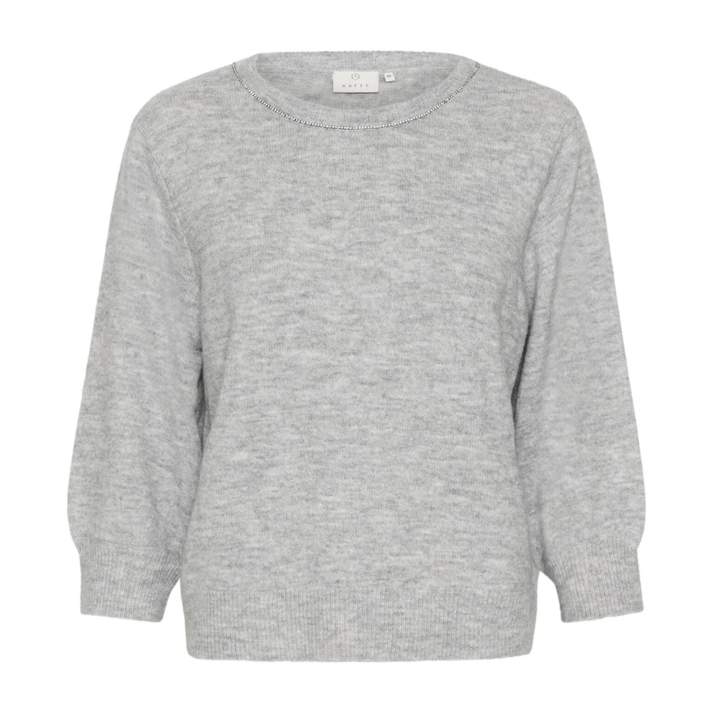 Kaffe Women's Gray Round-Neck Knitwear, Xs, Grey Melange Pullover With Similisten Detail