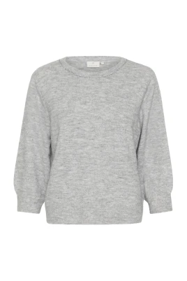 Grå Melange Pullover med Similisten Detalj