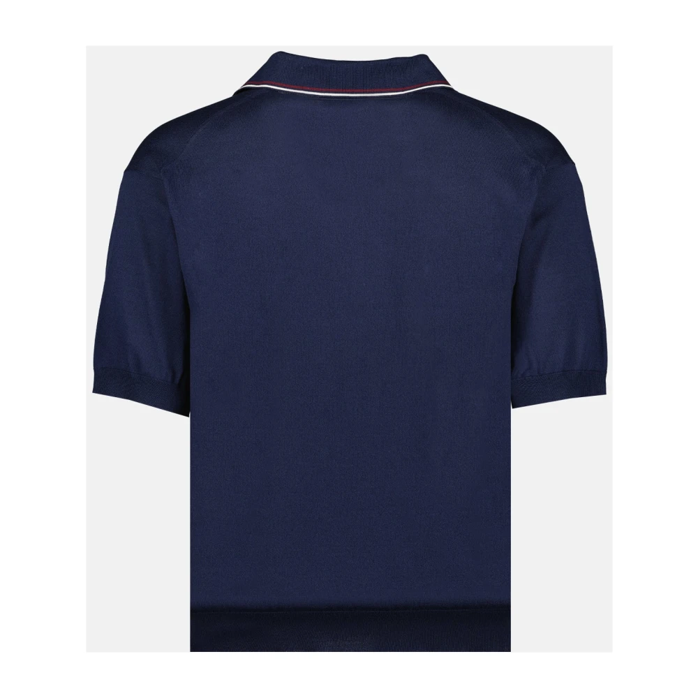 Prada Zijden V hals Polo Shirt Blue Heren Kledingwinkel