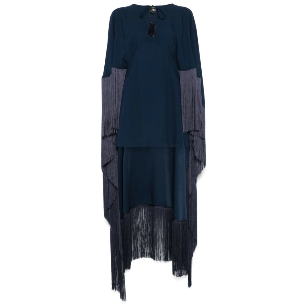 Taller Marmo Blauwe Cape Jurk met Franjedetails Blue Dames