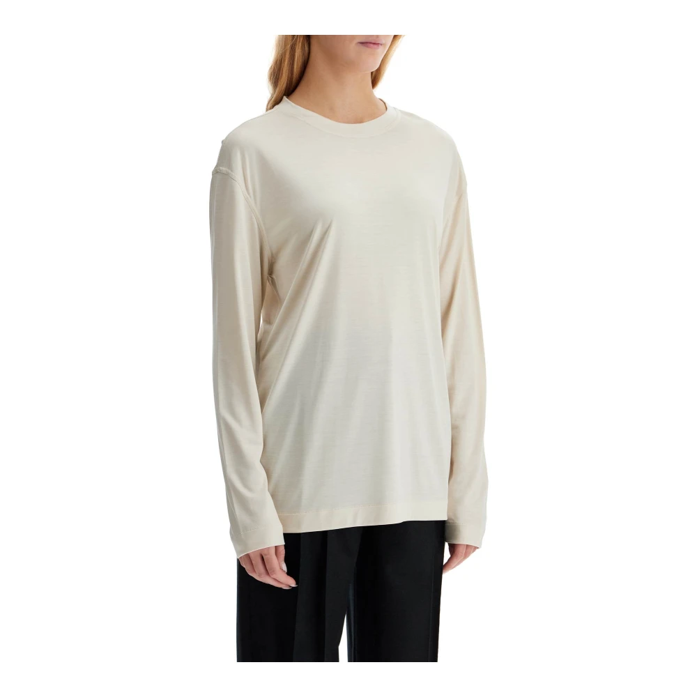 Lemaire Zijden T-shirt met lange mouwen Beige Dames
