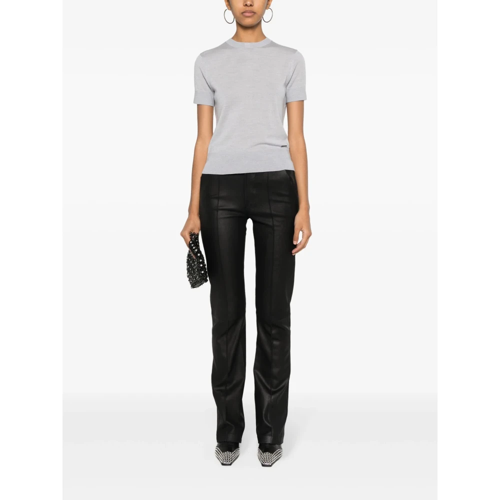 Calvin Klein Heather Merino Wool Button Sweater Gray Dames