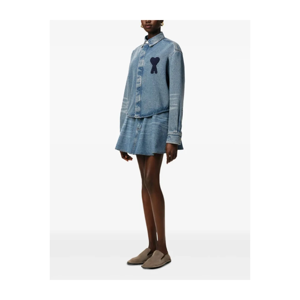 Ami Paris Hart Logo Shirt Blauw Katoen Blue Dames