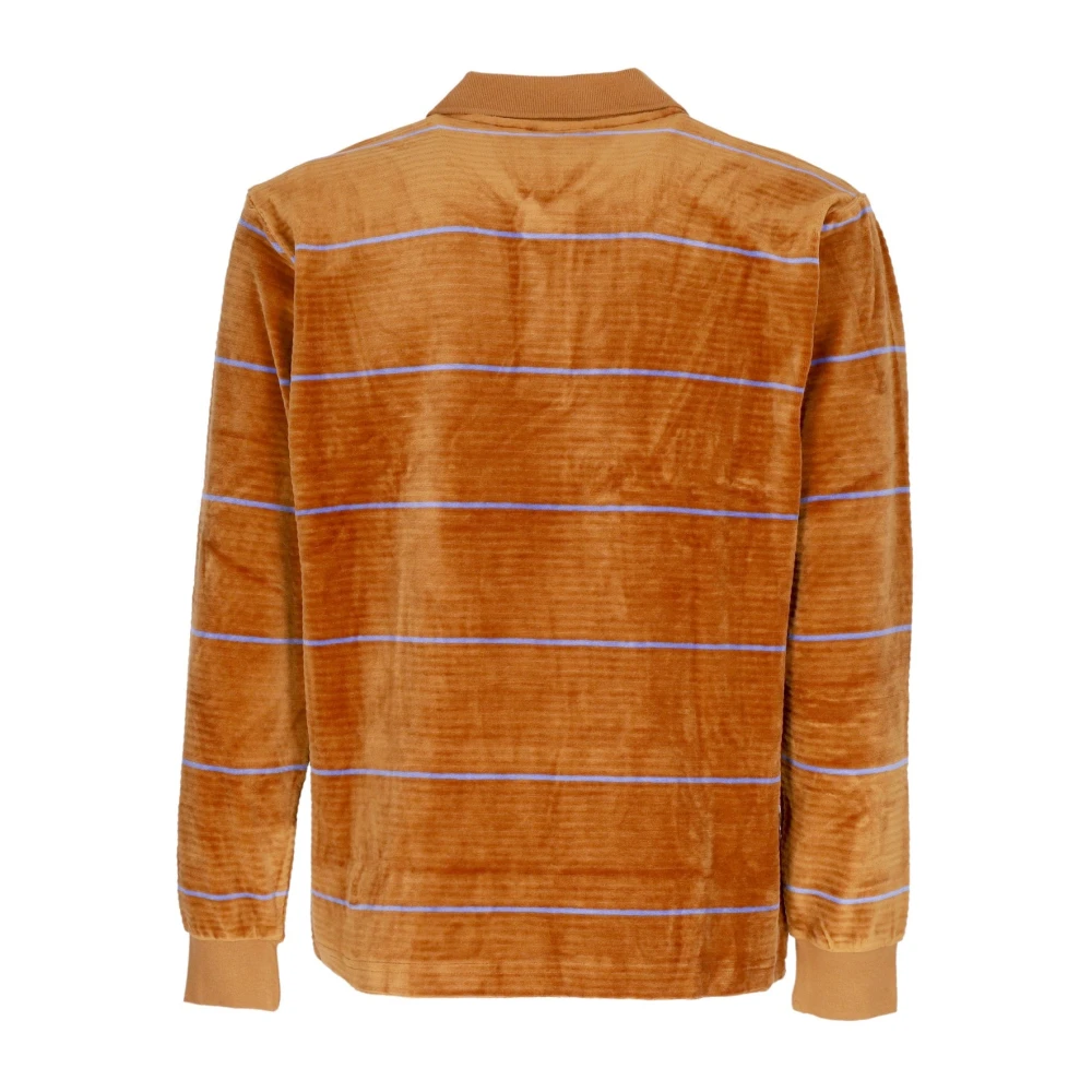 Obey Gestreepte Lange Mouw Velours Polo Bruin Brown Heren
