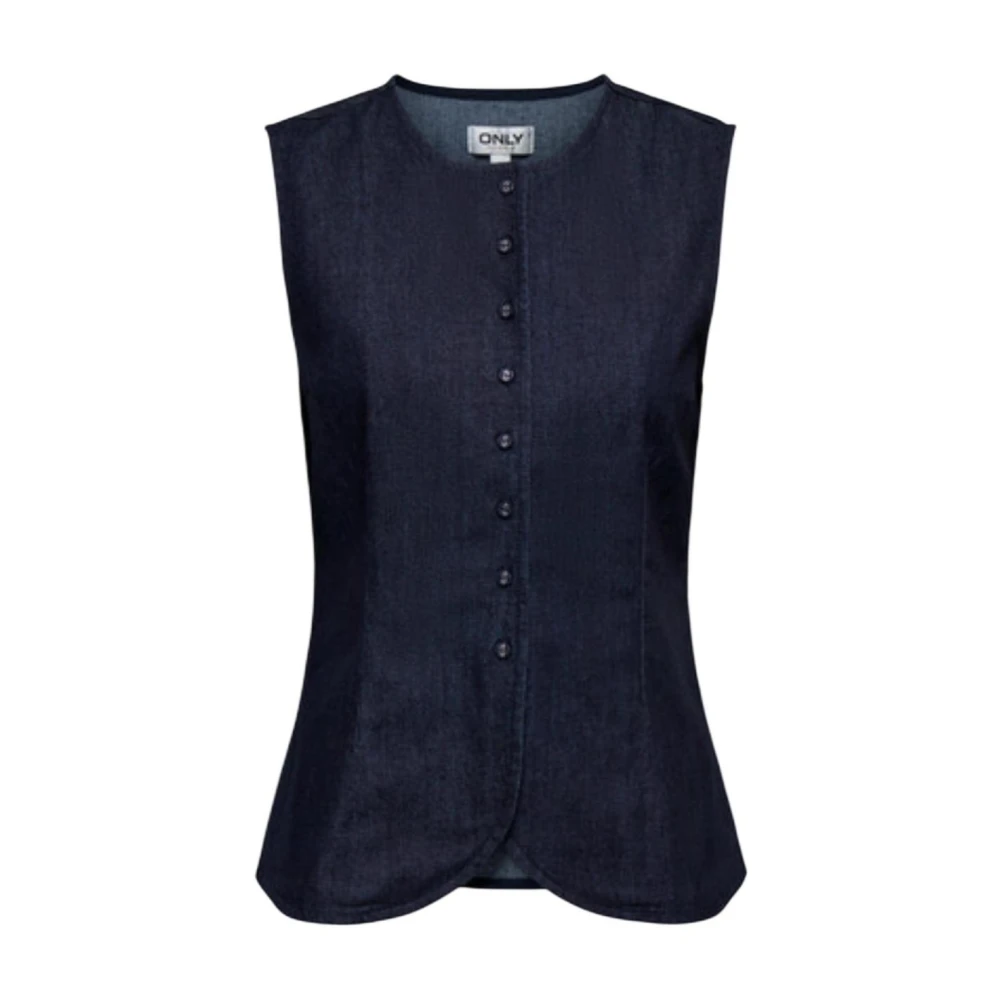 Only Vrouw Blauw Mouwloze Gilet Met Knopen En Ronde Hals