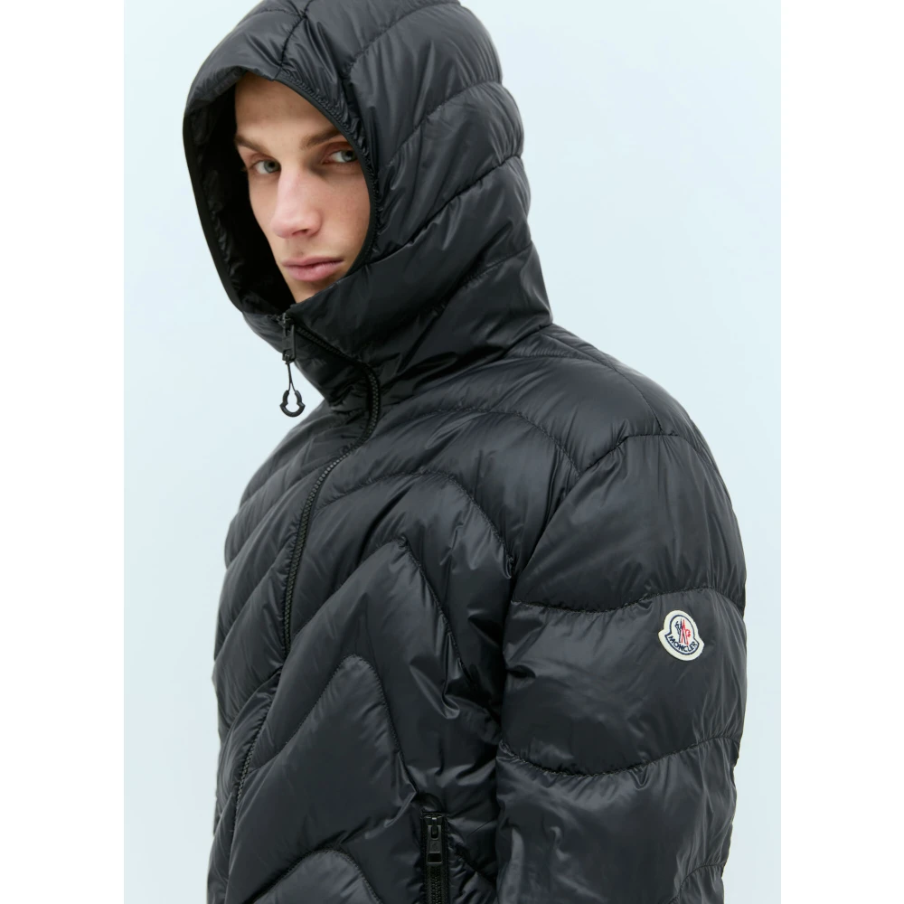 Moncler Gewatteerde Hoodie Jas met Logopatch Black Heren