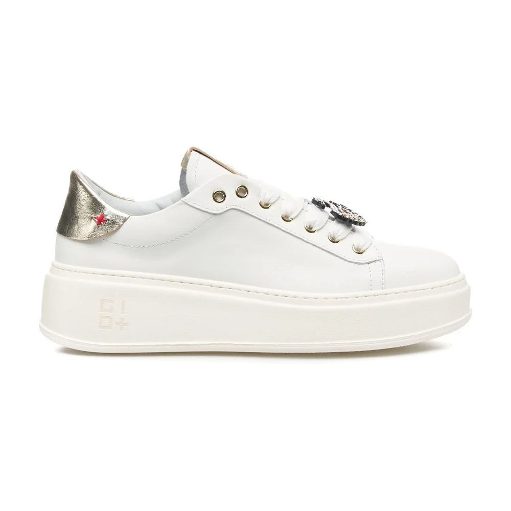 Gio+ Glitter Sneakers med Kontrasterande Häl Detalj White, Dam