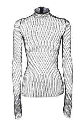 Mesh Topp med Mock Hals Långärmad