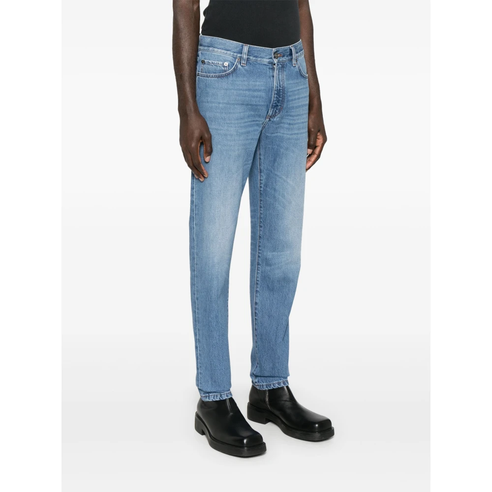 Ermenegildo Zegna Stad Katoenen Jeans met Leren Logo Blue Heren