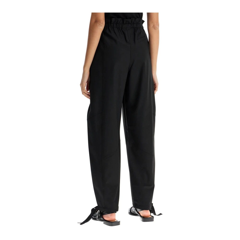 Ganni Relaxte viscose paperbag broek Black Dames