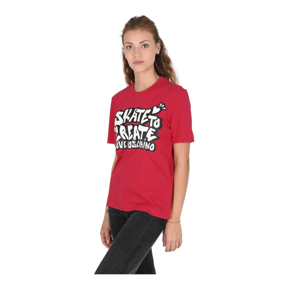 Love Moschino Rode Katoenen T-shirt met Hart Red Dames
