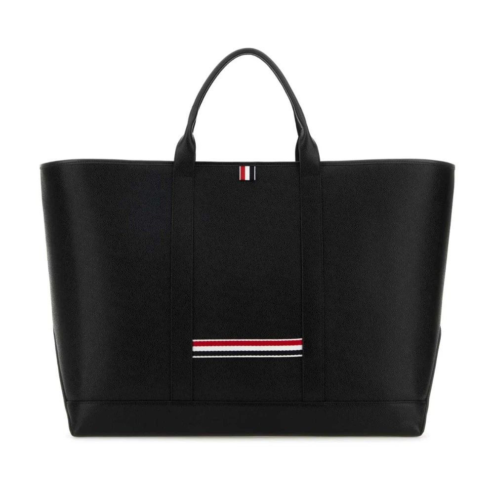 Thom Browne Stijlvolle zwarte leren boodschappentas Black Heren