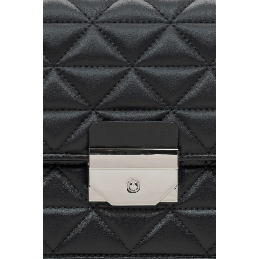 Estro Zwarte Gewatteerde Leren Schoudertas Voor Vrouwen Met Zilveren Details Er00115791 Black Dames