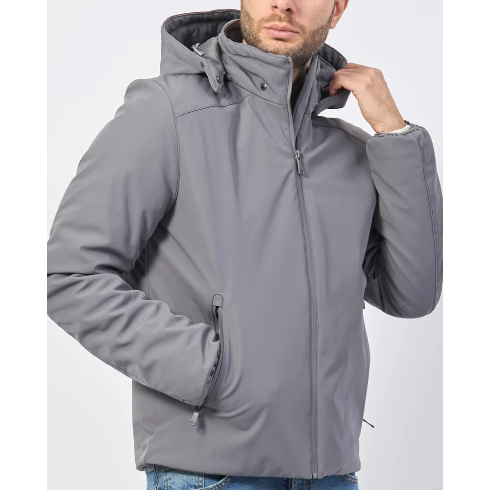 YES ZEE Grijze jas met capuchon en logopatch Gray Heren