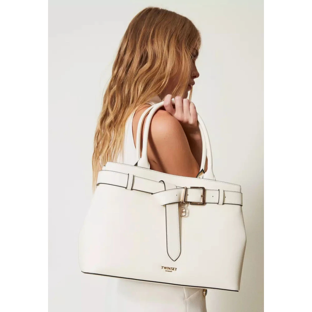 Twinset Stijlvolle Voyage Leren Shopper Tas White Dames