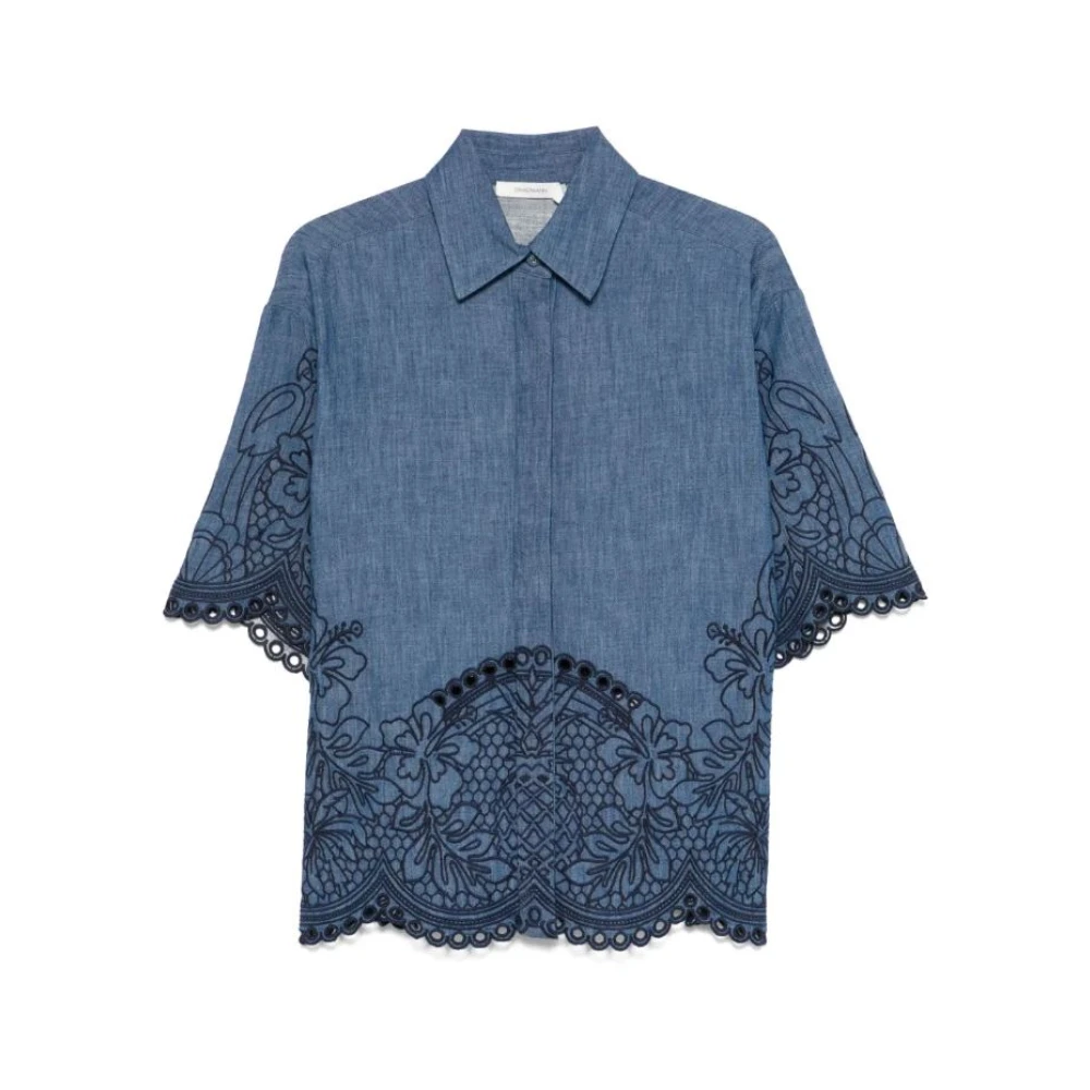 Zimmermann Women's Blue Coco Embroidered Denim Shirt - Shirts - L - Blouses & Shirts