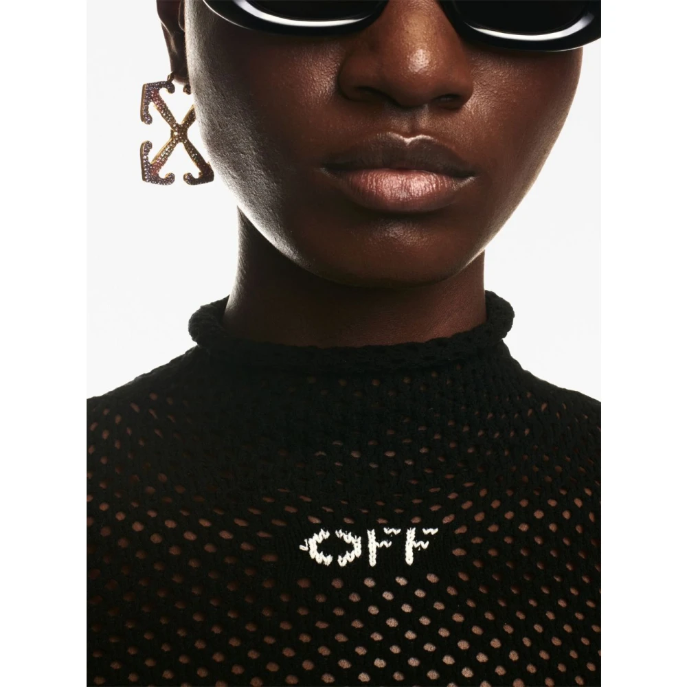 Off White Zwarte Coltrui met Transparant Design Black Dames