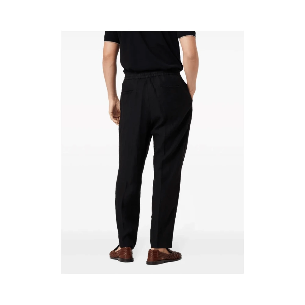 BRUNELLO CUCINELLI Zwarte Linnen Straight-Leg Track Pants Black Heren
