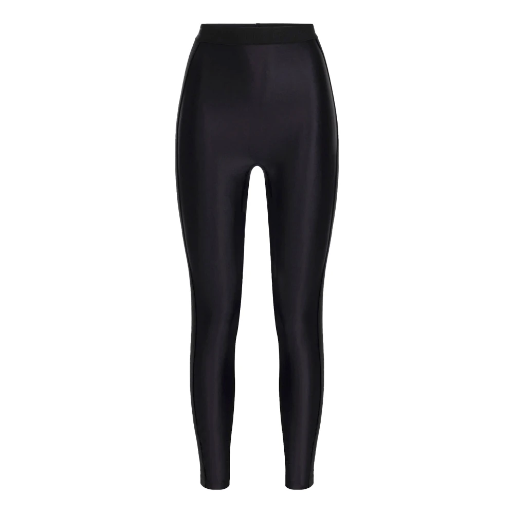 Elisabetta Franchi Zwarte glanzende Lycra-leggings met logo-elastische tailleband Black Dames