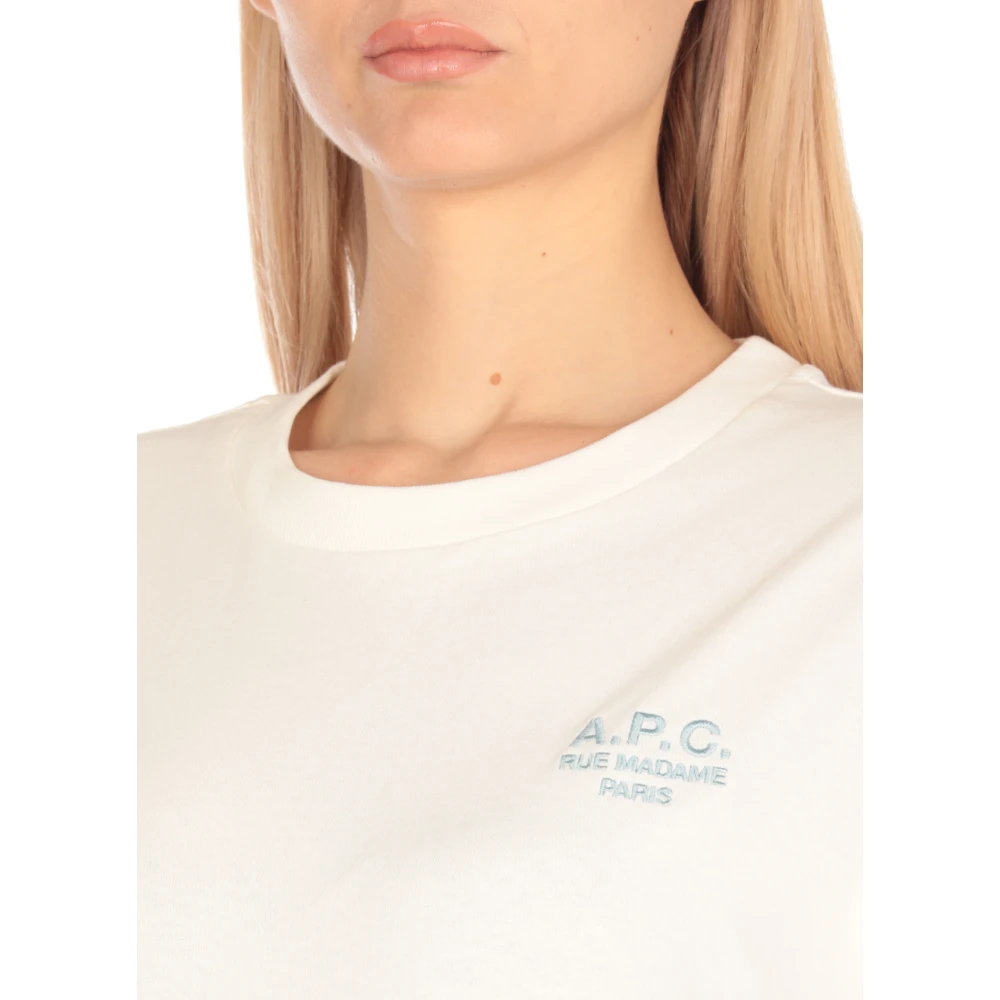 A.p.c. Witte Katoenen Crewneck T-shirt met Logo White Dames