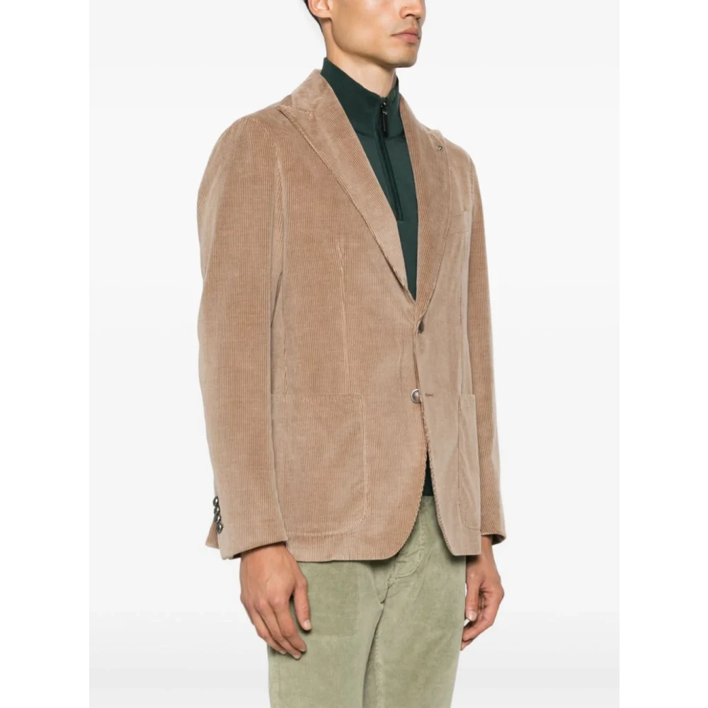 Tagliatore Ribfluwelen Blazer Peak Revers Bruin Beige Heren