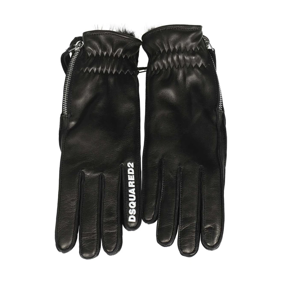 Dsquared2 Lamsleren handschoenen met zijritsen Black Dames
