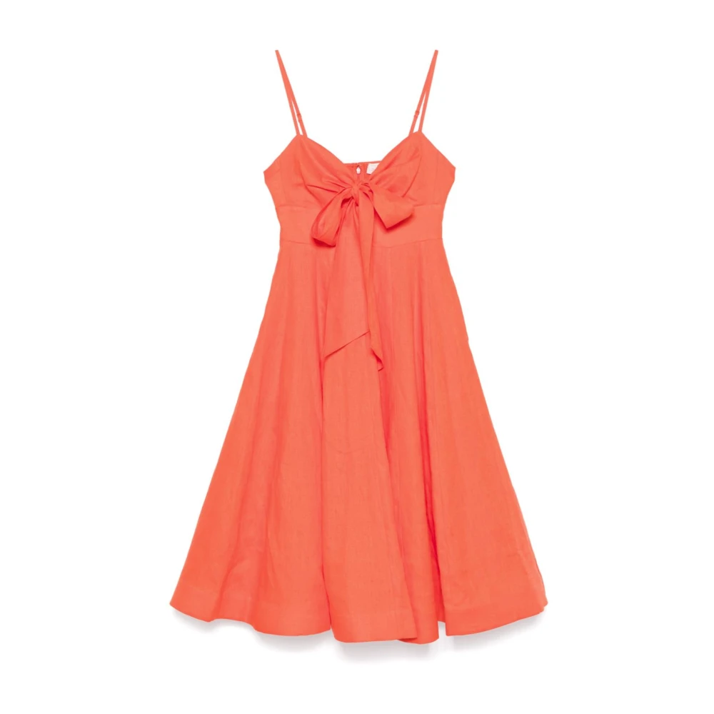 Zimmermann Rode Linnen Uitlopende Jurk met Strikdetails Red Dames