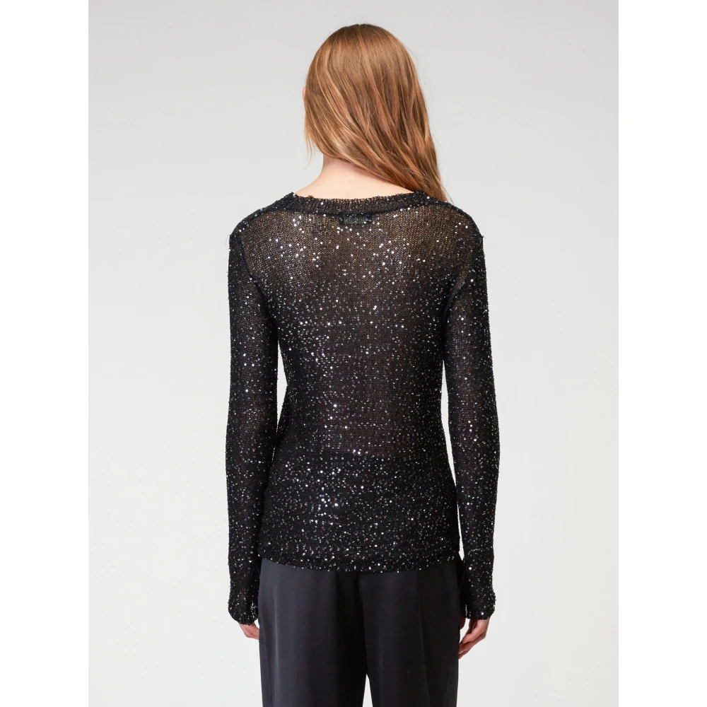Roberto Collina Sprankelende longsleeve gebreide top Black Dames