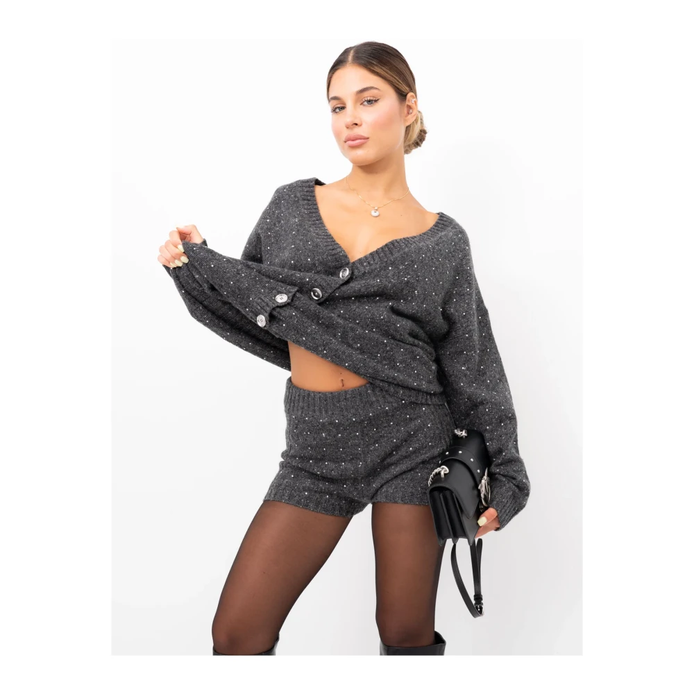 Pinko Geknoopte Cardigan met Strass Gray Dames