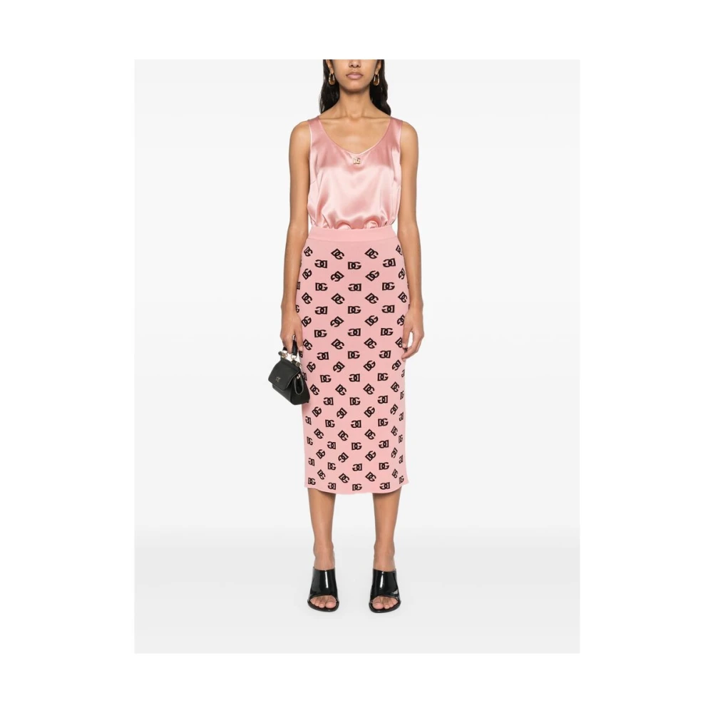 Dolce & Gabbana Zalmroze Geribbelde Tailleband Rok Pink Dames