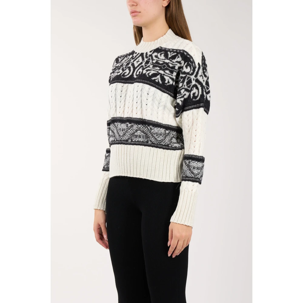Akep Wollen gebreide trui met jacquard inzetstukken White Dames