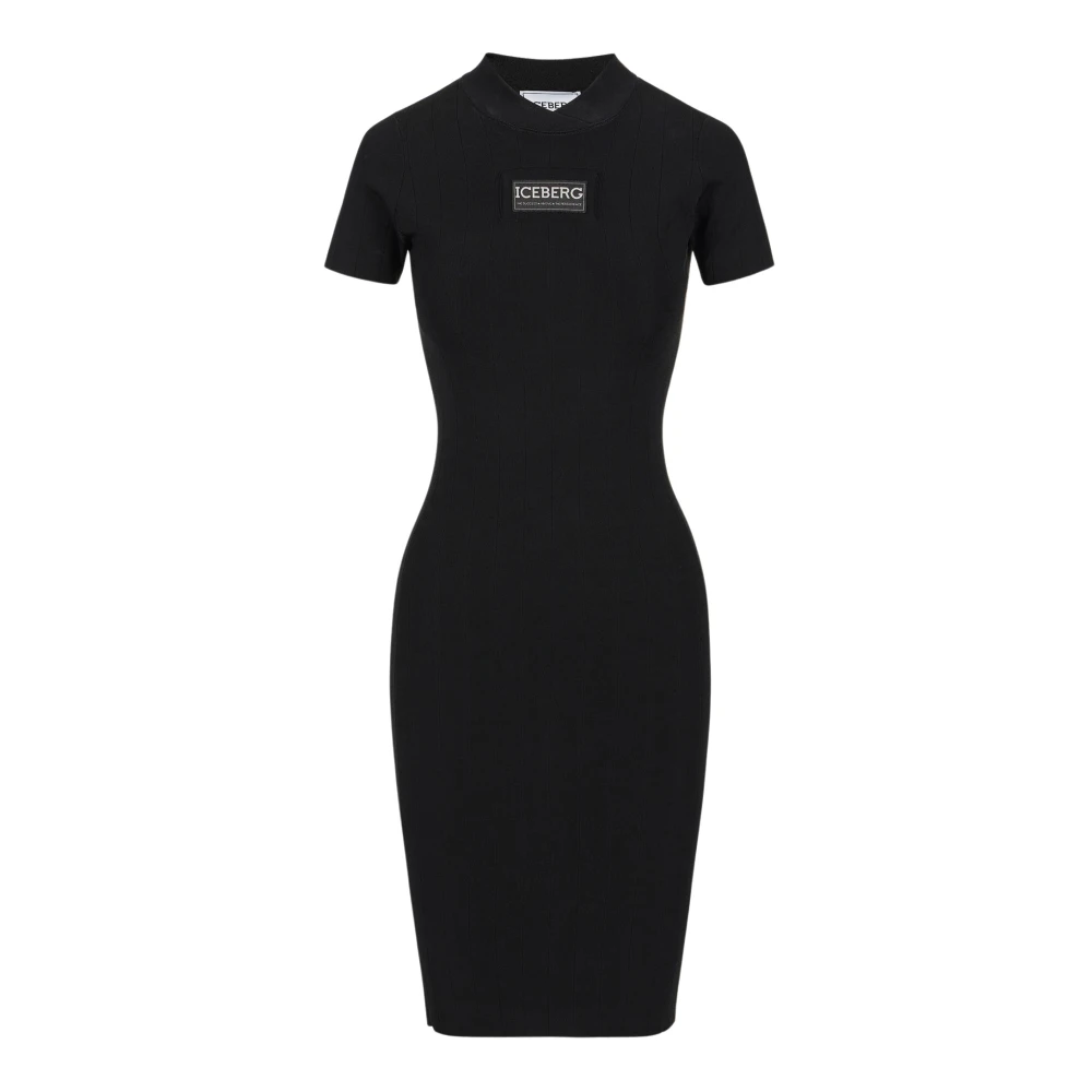 Iceberg Zwarte stretch viscose jurk met sportief geribbeld patroon Black Dames