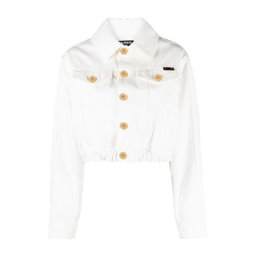Balmain White Cropped Denim Jacket - Female - Denim Jackets - L - Jackets