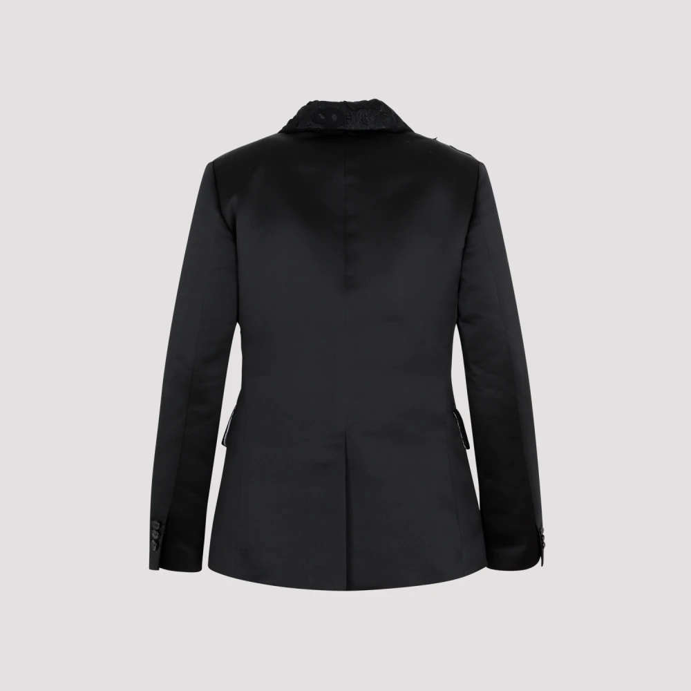 Comme des Garçons Zwart Wol Jacquard Jas Black Dames