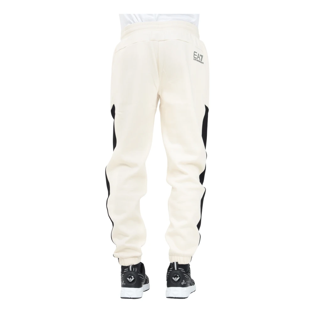 Emporio Armani EA7 Sportieve witte broek met zwarte details Beige Heren