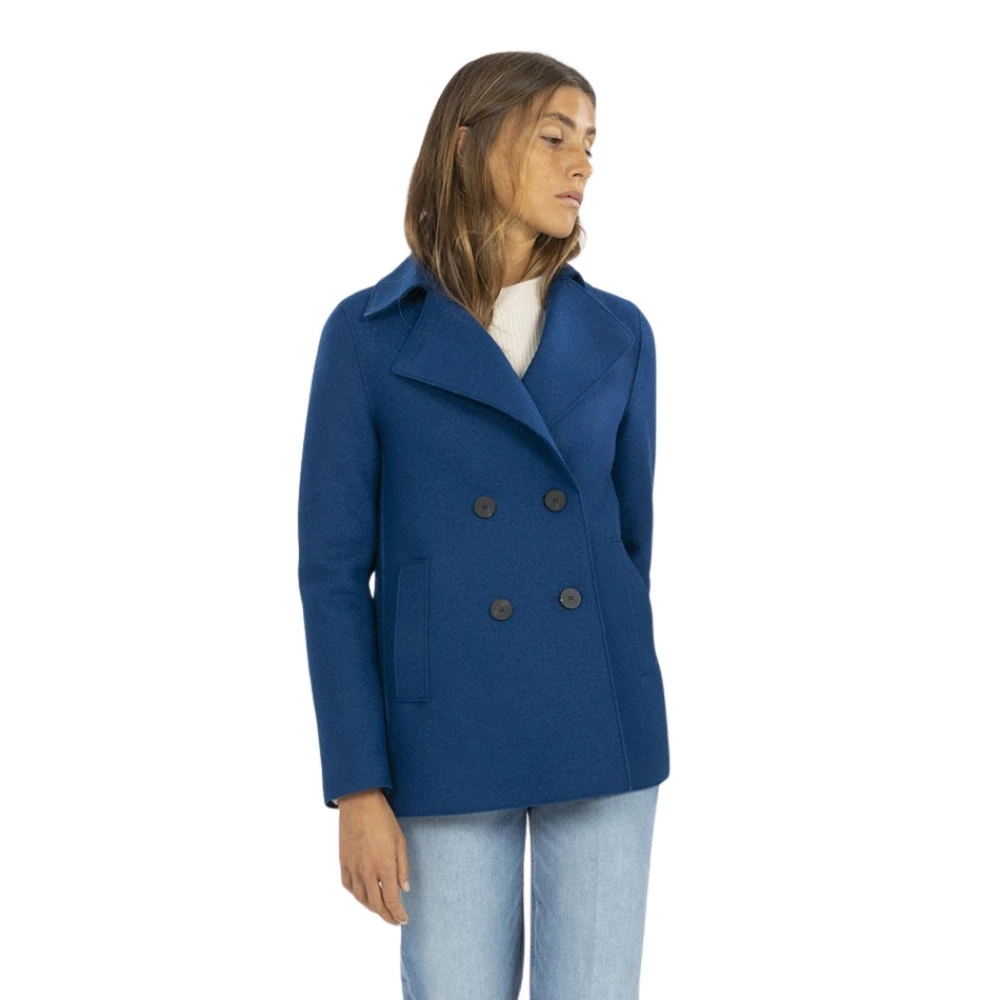 Harris Wharf London Korte Peacoat Jas met Brede Revers Blue Dames