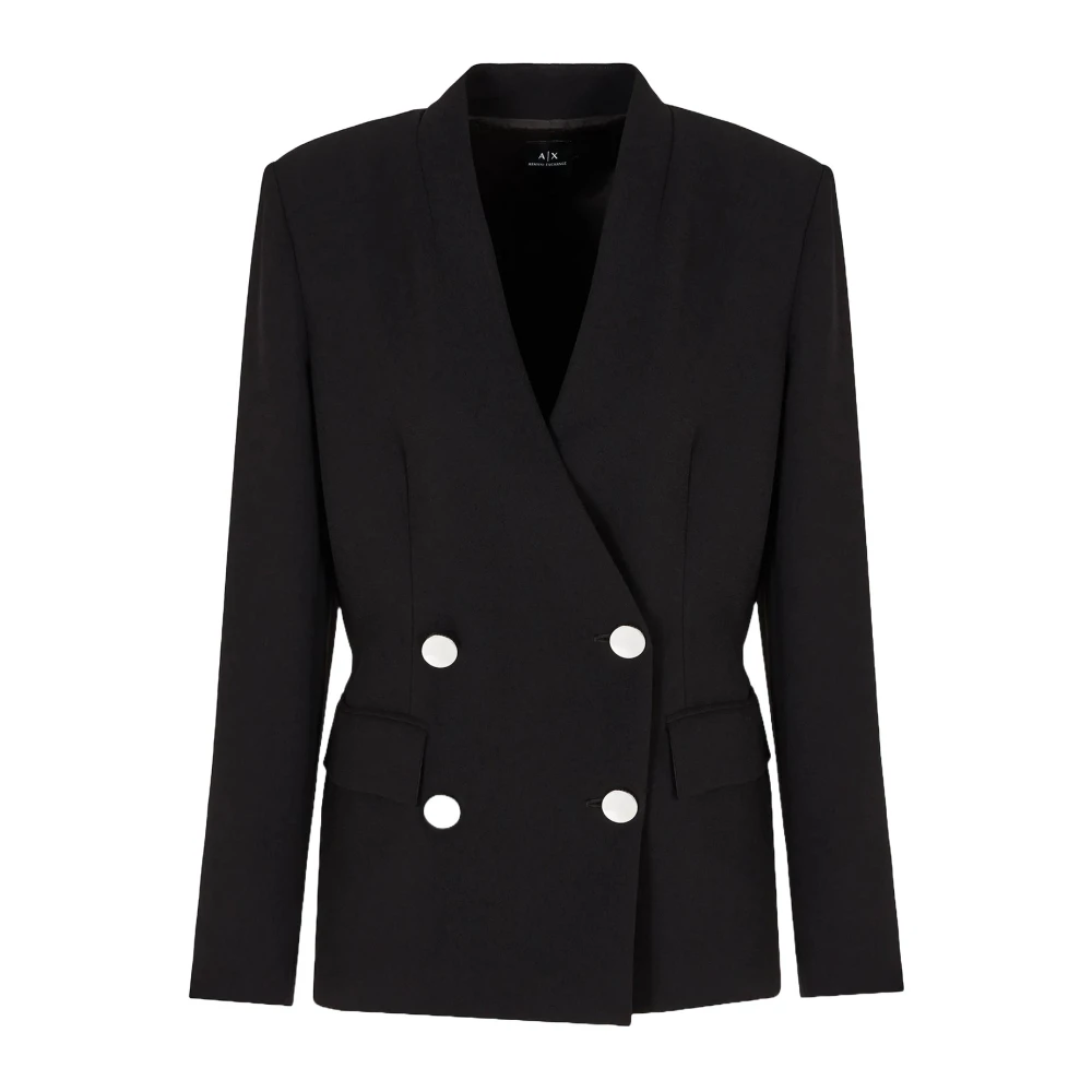 Armani Exchange Zwarte double-breasted jas lange mouw Black Dames