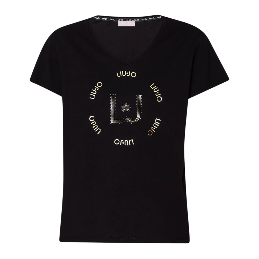 Liu Jo Zwarte Katoenen Stretch V-hals T-shirt Black Dames