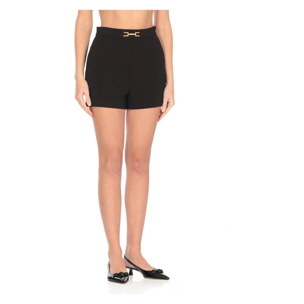 Elisabetta Franchi Zwarte Crêpe Shorts met Logoknopen Black Dames