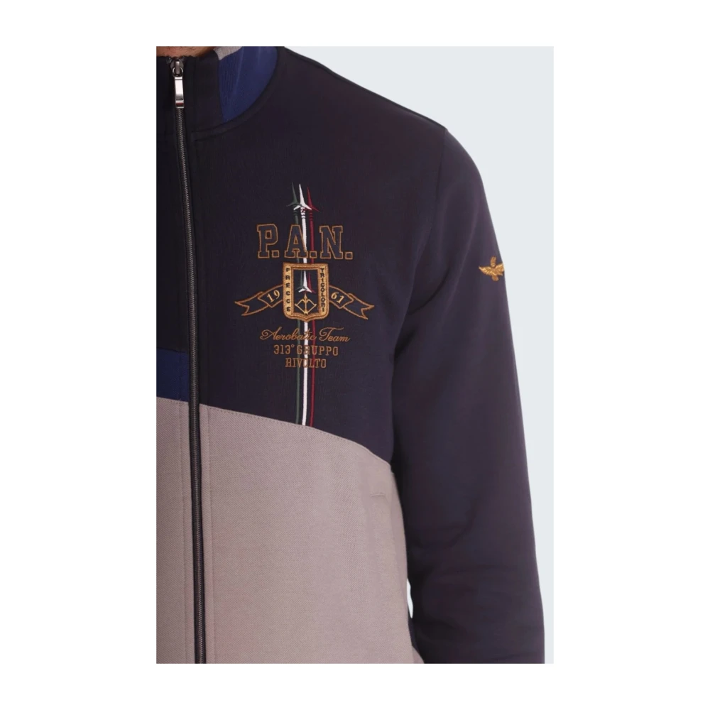 aeronautica militare Kleurrijke Katoenen Sweatshirt met Gouden Borduursel Blue Heren