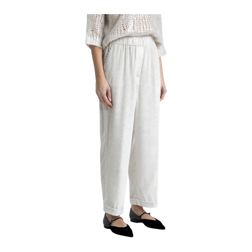 PESERICO Corduroy cropped broek White Dames