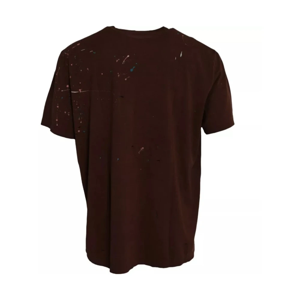 Dolce & Gabbana Bruin Katoenen T-shirt met Kleurspetters Brown Heren