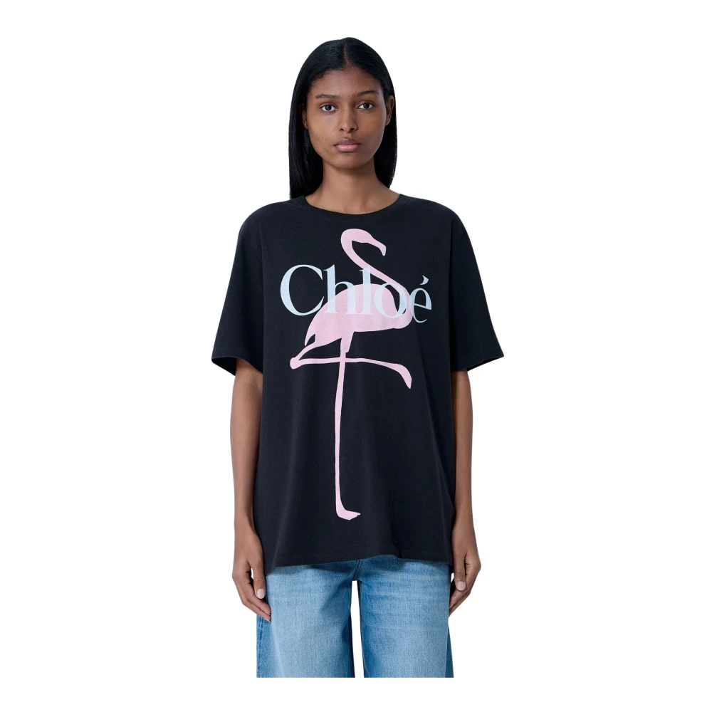 Chloé Women's Gray Logo Motif T-Shirt - T-Shirts - M - Tops