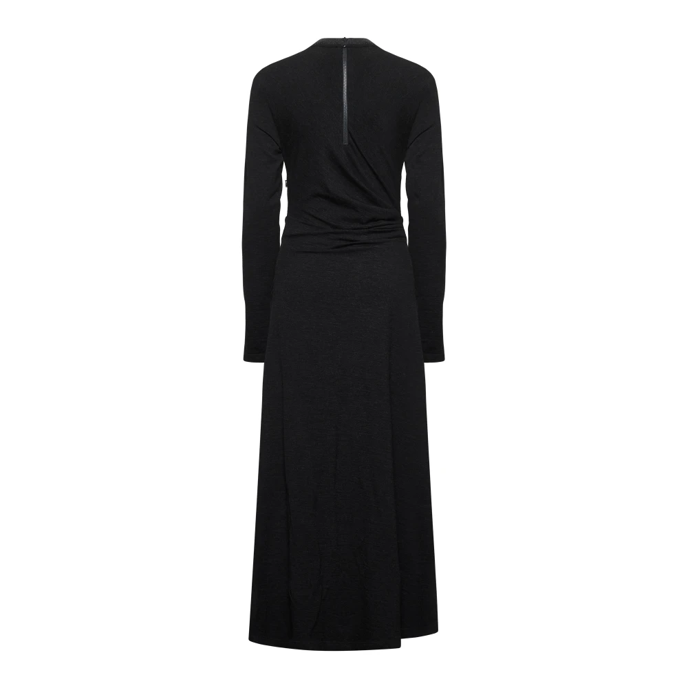 BRUNELLO CUCINELLI Zwarte Wollen Jersey Gebreide Lange Jurk Black Dames
