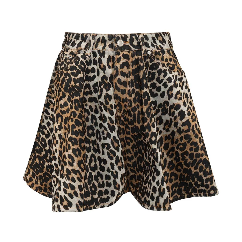 Ganni Women's Multicolor Leopard Denim Miniskirt - Short Skirts - M - Skirts