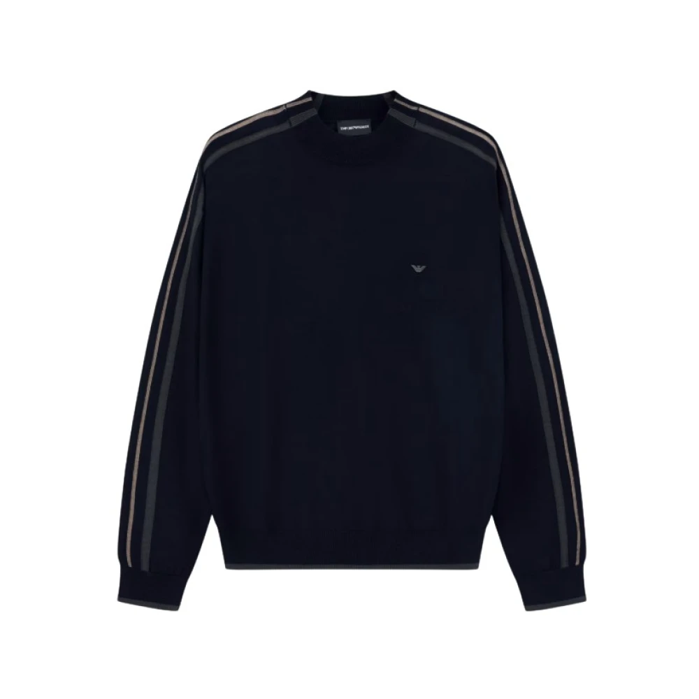 Emporio Armani Uomo Blu - Maglione In Lana Con Collo A Barca E Motivo Jacquard - Knitwear - M