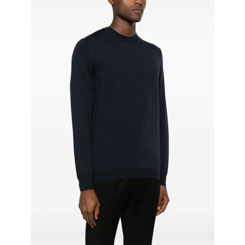 Zanone Blauwe Wollen Crew Neck Trui Blue Heren