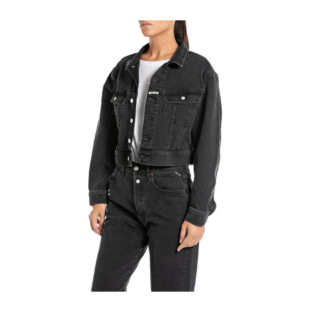 Replay Zwart Denim Cropped Jasje Black Dames