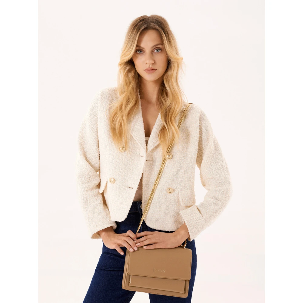 Kazar Leren tas met een klep en een metalen hanger Beige Dames