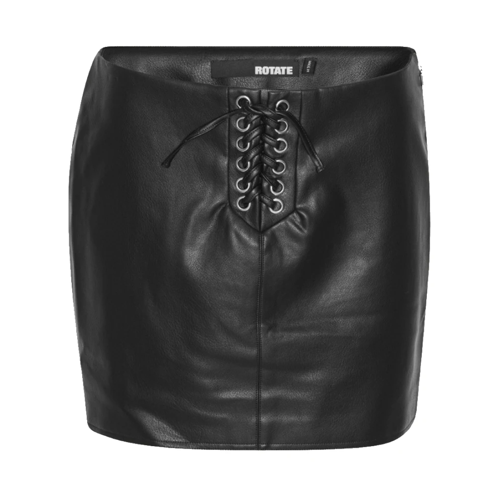 Rotate Birger Christensen Zwarte Mini Rok met Textuur Oogjes en Veters Black Dames